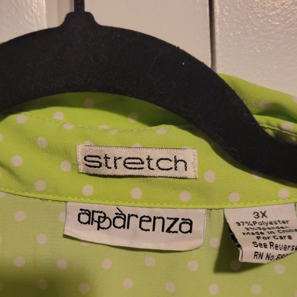 Apparenza Lime Green and White Polka Dot Blouse 3x Pre-owned - Picture 4 of 8